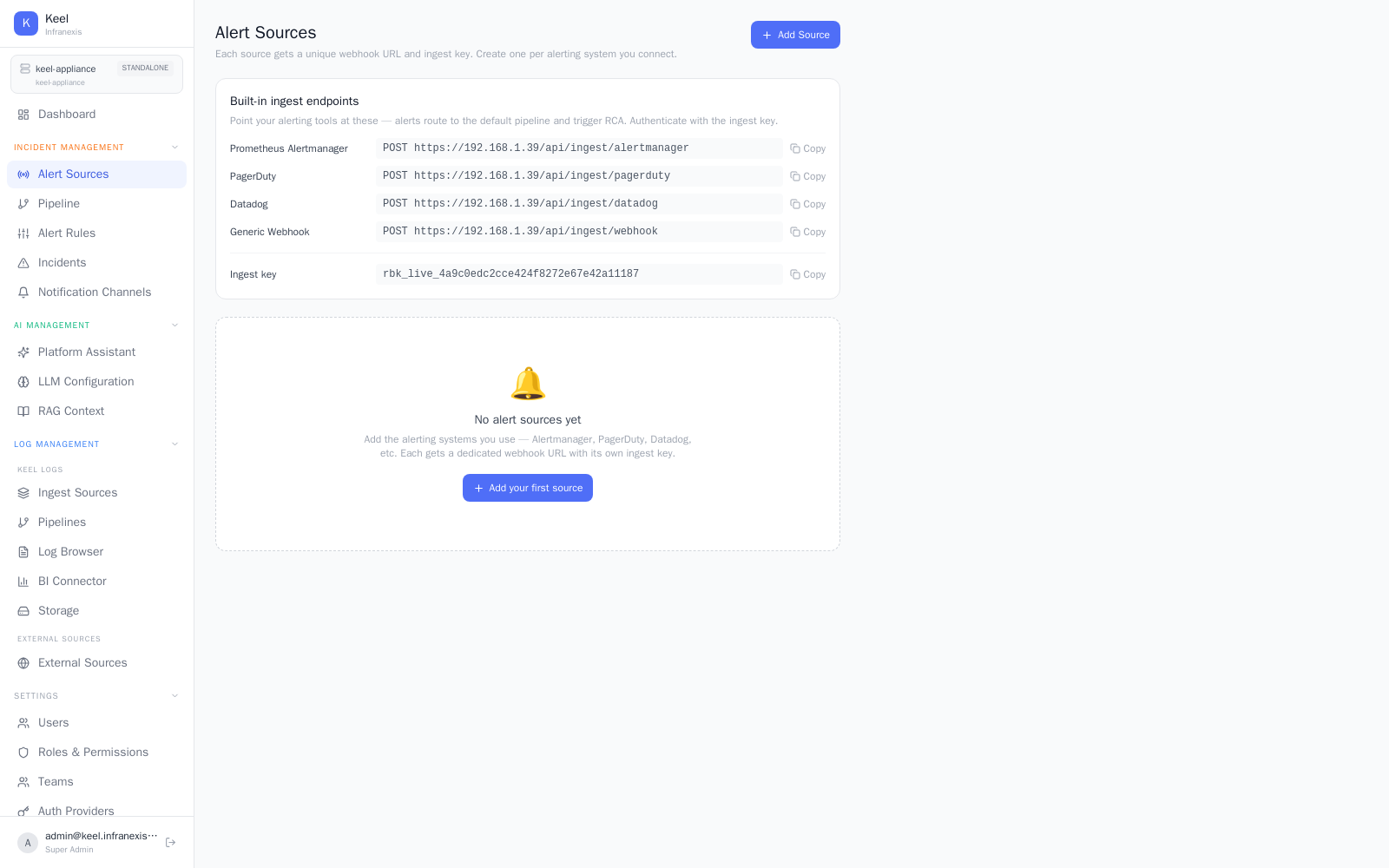 Alert sources (Alertmanager, Datadog, PagerDuty, webhooks)