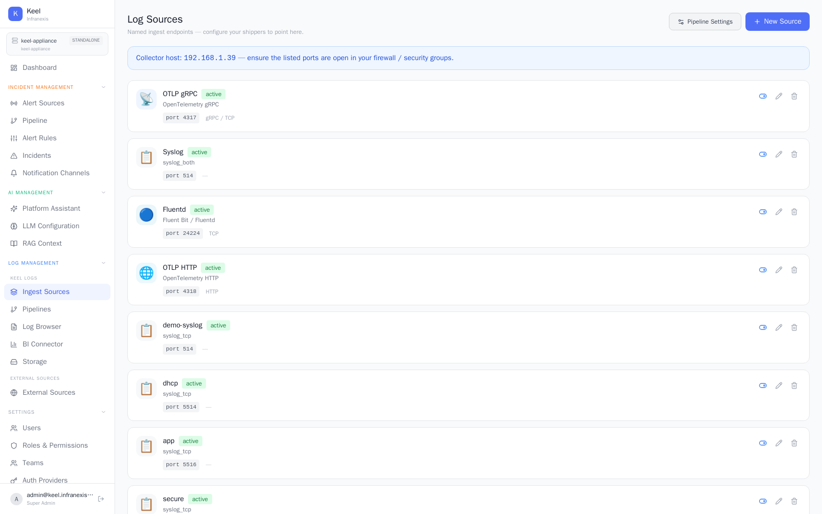 Configuring log sources (OTLP, Syslog, Fluentd)