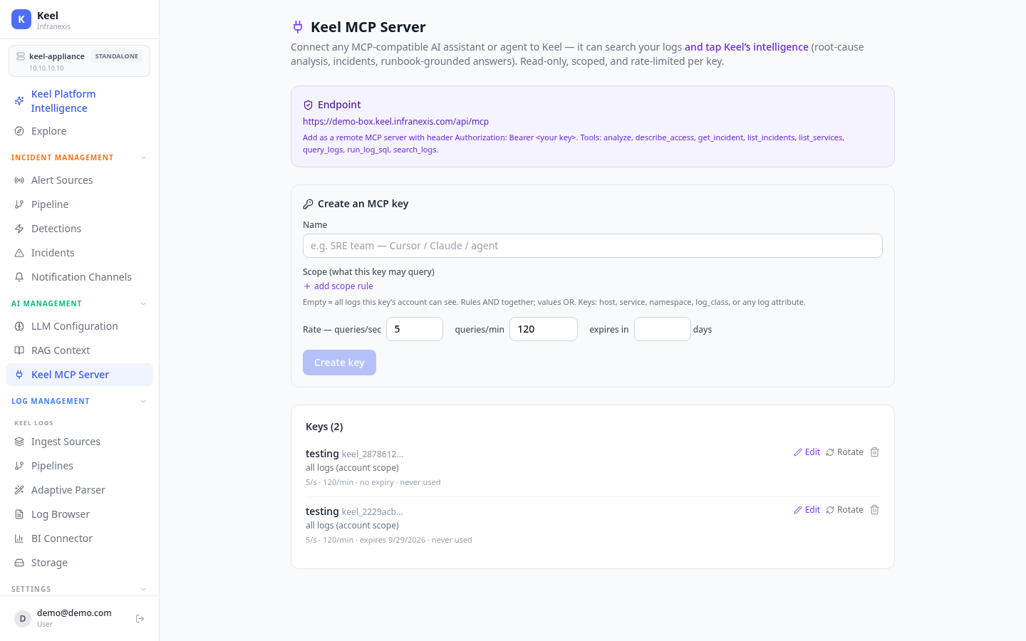 Keel MCP Server — connect your own AI agents, read-only and scoped